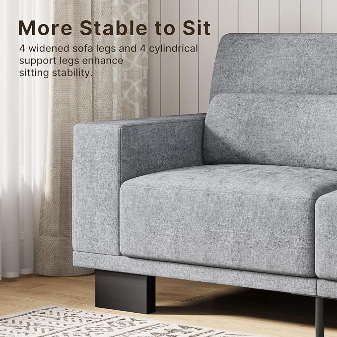 Gizoon 3-Seater Chenille Couch 89 Inch Modern Comfy Sofa with Wide Armrests &amp Deep Cushions for Living Room Bedroom and Apartment Grey