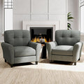 KOMFOTT Upholstered Accent Chairs Set of 2 Mid-Century Modern Living Room Chairs Linen Fabric Armchair with Tufted Back Non-Slip Foot Pads Single Sofa Chairs Reading Chairs for Bedroom Grey