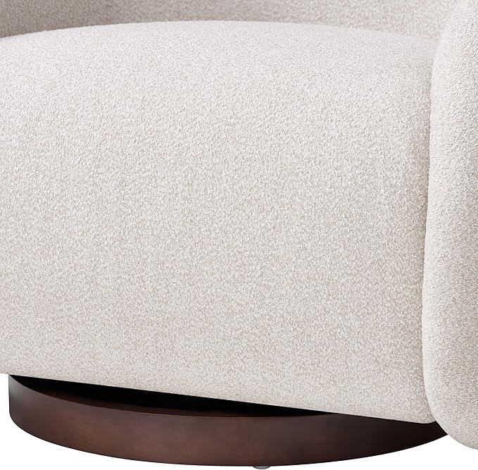 Scott Living Sabbo Beige Bouclé Swivel Chair with Walnut-Finished Solid Wood Base Comfy Swivel Accent Chair Upholstered Lounge Sofa Chair for Living Room/Bedroom Beige + Walnut