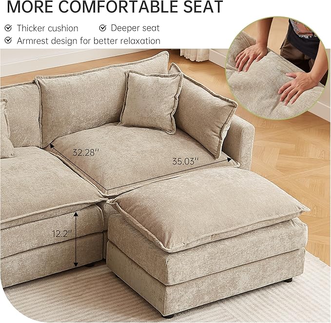 Modular Sectional Sofa 77 Inch Rectangle Shaped Couch Set with Armrests 2-Seater Comfy Cloud Couches for Living Room Apartment Coffee