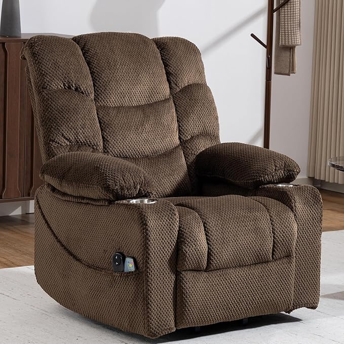 Power Lift Recliner Chair for Elderly Velvet Recliner with Massage and Heat Lazy Boy Power Recliner Lay Flat 160° Cup Holders for Living Room
