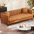 81 Button-Tufted Leather Sofa Mid-Century Modern Chesterfield 3 Seater with Deep Seat and 2 Pillows Ideal Leather Couch for Living Room Apartment and Office Use (Cognac Tan)