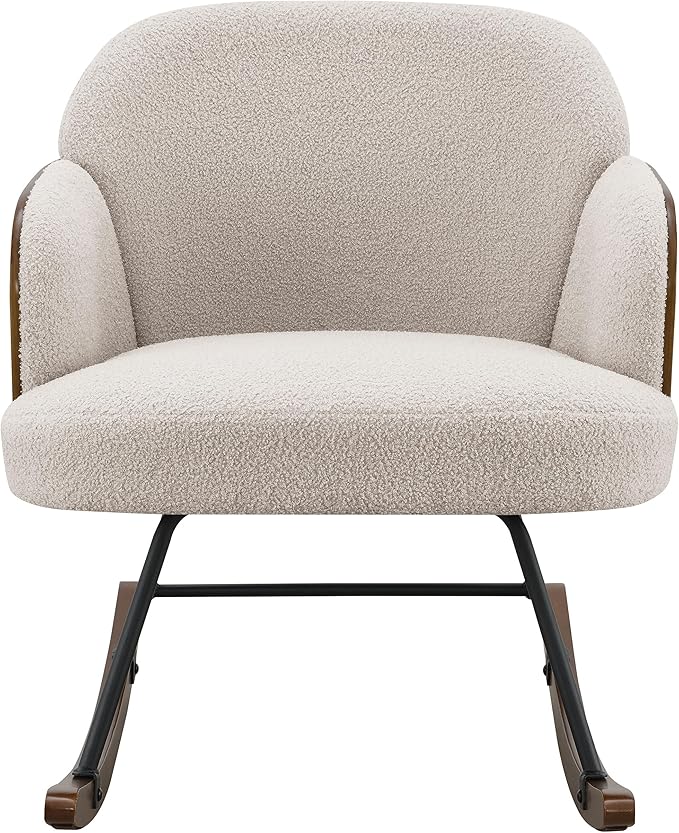 Coaster Home Furnishings - Paige - Wood - Upholstered Rocking Chair with Boucle Fabric Metal Legs and Foam Seat - Living Room or Nursery - Beige - 602625