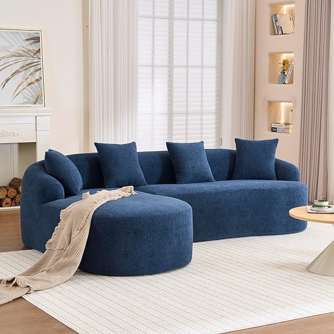 DEINPPA L Shape Modular Couch 3-Seater Chenille Comfy Couch with Throw Pillows Modern Cloud Sofa for Living Room Apartment-Navy Blue