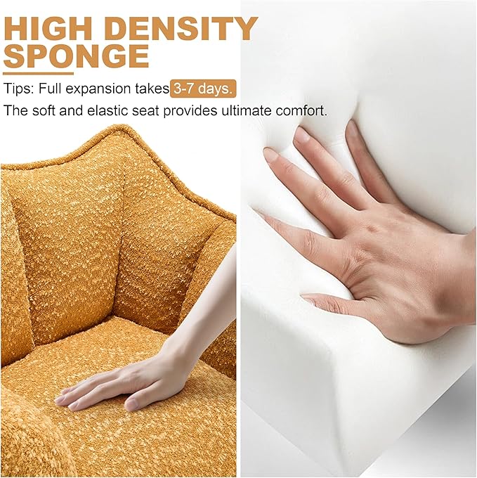 47.2 Inch Oversized 2 Piece Single Sofa Set Comfy Beanbag Chairs with Scratch-Resistant Pet-Friendly Chenille Modern Couch with Arms No Assembly Required Yellow
