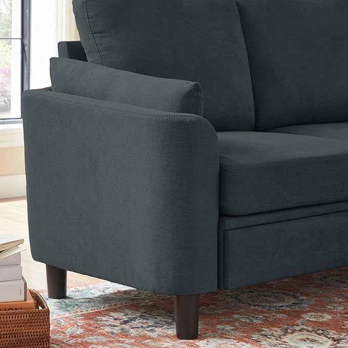 Small Loveseat Sofa60 Modern Love Seat Couch with Back Cushions and Wood Legs 2 Seater Mid Century Couches for Living Room Bedroom Small Spaces(Darkgrey)