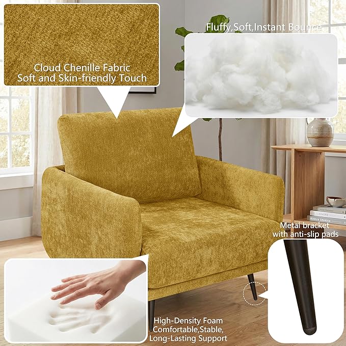 Oversized Accent Chair for Living Room Chairs Reading Arm Chair Comfy Modern Single Sofa Side Chairs with Metal Legs &amp Soft Cushion for Bedroom Waiting Room