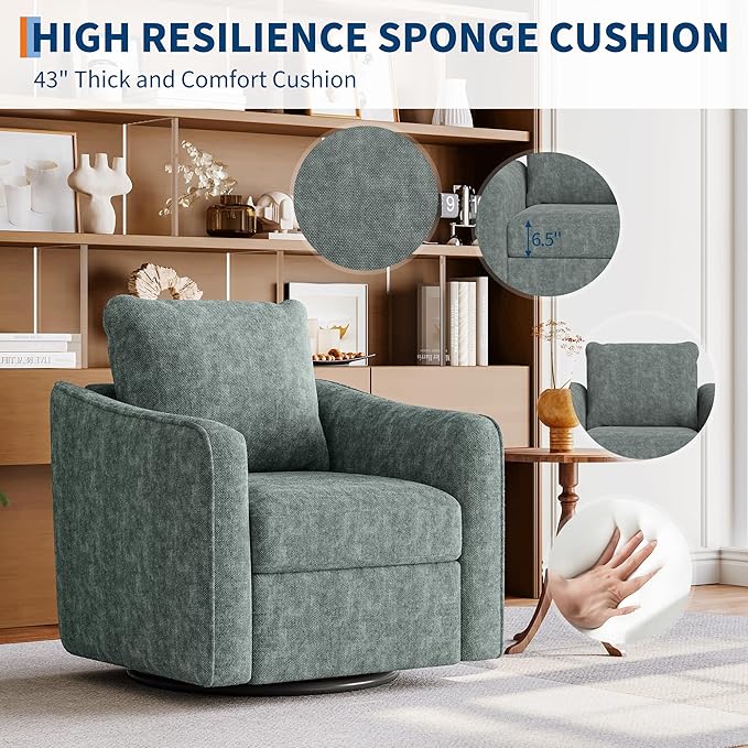 Swivel Accent Chair for Living Room Modern Linen Upholstered Armchair Sturdy 450 LBS Capacity Ergonomic Backrest Reading Chair for Living Room Bedroom Office Green