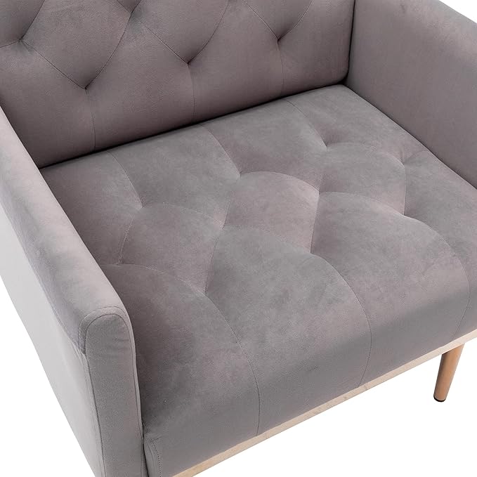Modern Accent Chair Upholstered Single Sofa Arm Chair for Living Room and Bedroom Upholstered Comfy Armchair Chair with Solid Tapered Metal Legs (Gray)