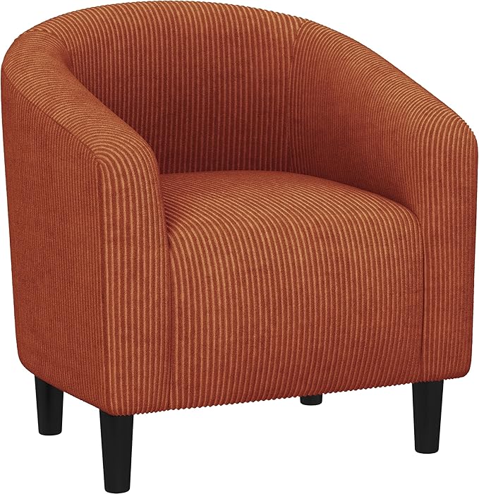 Yaheetech Accent Barrel Chair Corduroy Fabric Club Chair Furry Sherpa Elegant Armchair with Cozy Soft Padded Suitable for Living Room Bedroom Reception Room Office Brick Red