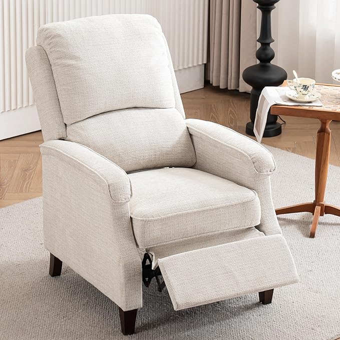 VKNOW Recliner Chair Fabric Recliner with Soft Armrest Home Theater Seating with Adjustable Push Back and Lumbar Support Single Sofa for Adults Lounge Chair for Living Room Bedroom（Beige）