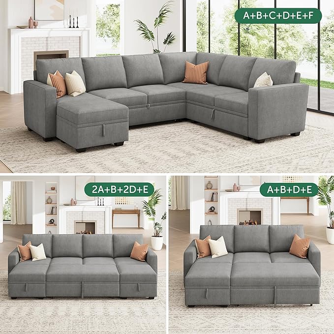 HONBAY Square Ottoman Module for Modular Sectional Sleeper Sofa Storage Ottoman Footrest and Seat Cube Grey