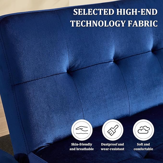 Anwick Convertible Futon Sofa Bed with Charging Port 45″ Folding Sleeper Sofa Adjustable Backrest Small Couch for Living Room Small Spaces Or Office Modern Loveseat (Blue)