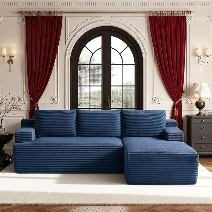 96''Sectional Couches for Living RoomModern Modular Sectional SofaUpholstered Boneless Couch Comfy Cloud Couch with L Shaped Chaise (Blue 96''W Right Facing Chaise)
