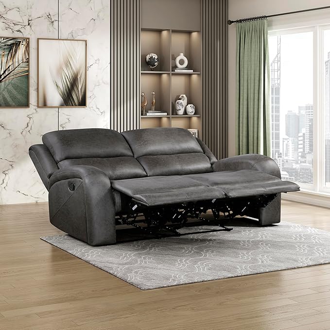 Lexicon 61.5'' Double Recliner Couch Wall Hugger Sofa Recliners Home Theater Seating Dual Reclining Couch Love seat Recliner Manual Recliner Couches for Living Room/Bedroom/Office/Apartment Grey