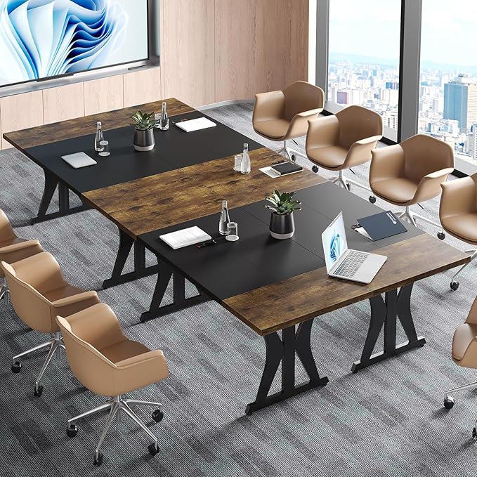Bestier 70 Inch Large Executive Desk Modern Simple Computer Office Desk with Thickened Desktop Wood Metal Conference Room Table for Home Office Business &amp Writing Rustic Brown