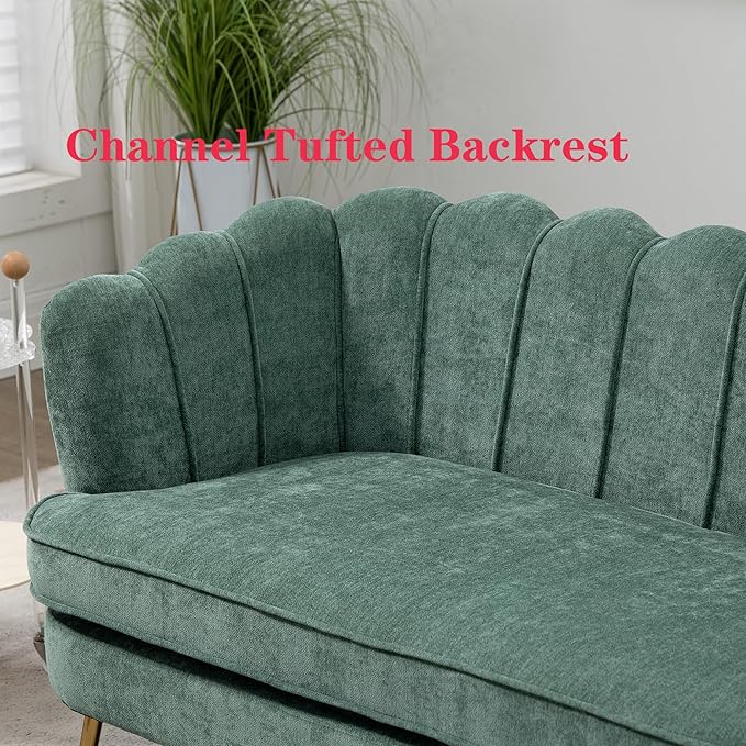 59 Modern Chenille Loveseat Couch Small Sofa with Gold Metal Legs2-Seater Upholstered Mini Sofa Couches for Small SpaceLiving Room Bedroom Office Dorm Studio Apartment (Green)