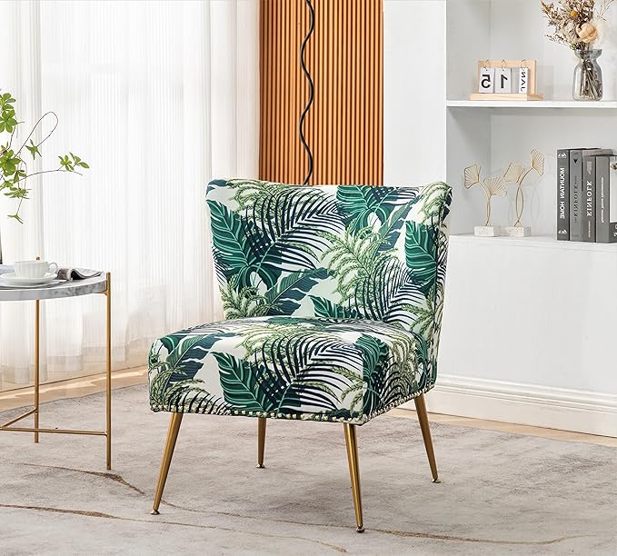 Thia Armless Accent Chair for Living Room Elegant Seat with Nailhead Trim Gold Metal Legs and Comfortable Curved Back 28 D x 25 W x 29.5 H 01 Floral Print