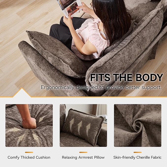 41'' Modern Chenille Oversized Chair Upholstered Accent Living Room Chair with Extra Thicked Deep Seat Single Lounge Chair for Bedroom Small Apartment Brown