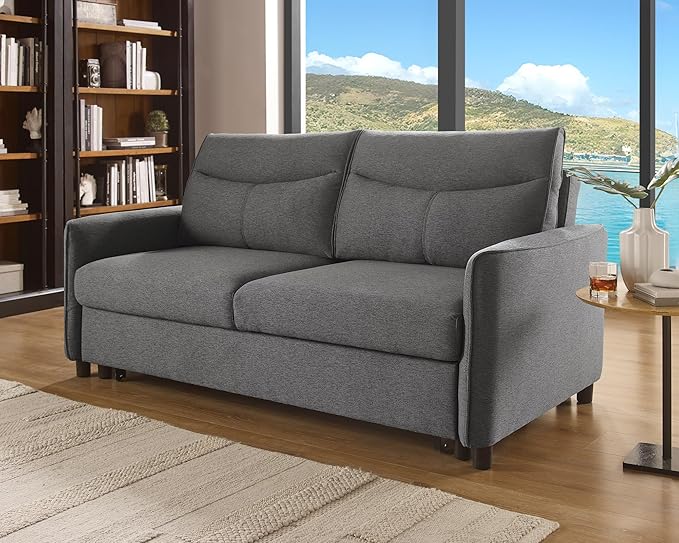 THSUPER 75‘’ Queen Size Sofa Bed Loveseat Sleeper Sofa with Pull Out Bed Converttible Small Sleeper Couch Bed for Living Room/RV/Apartment (Grey)