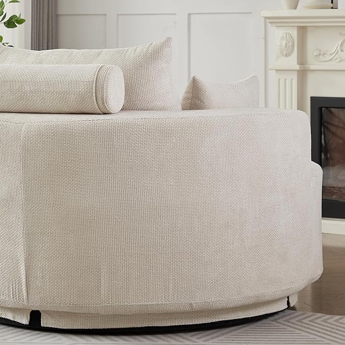 KEIKI 55 Oversized Swivel Accent Chair Chenille Barrel Chairs Upholstered Round Swivel Chair Single Sofa Armchair Sleeper Chair for Living Room Lounge Beige