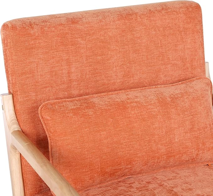 Mid Century Modern Accent Chair with ArmrestsSolid Wood Frame Cushioned Seat &amp Backrest Easy Assembly Ideal for Living Room Bedroom Office Orange
