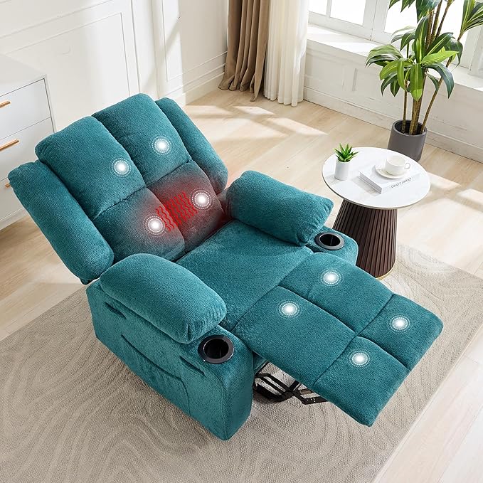 Oversized Power Lift Recliner Chair for Elderly 135° Lay Flat Electric Recliner with Massage &amp Heat Stand Assist Lift Chair with 2 Cup Holders for Living RoomBlue