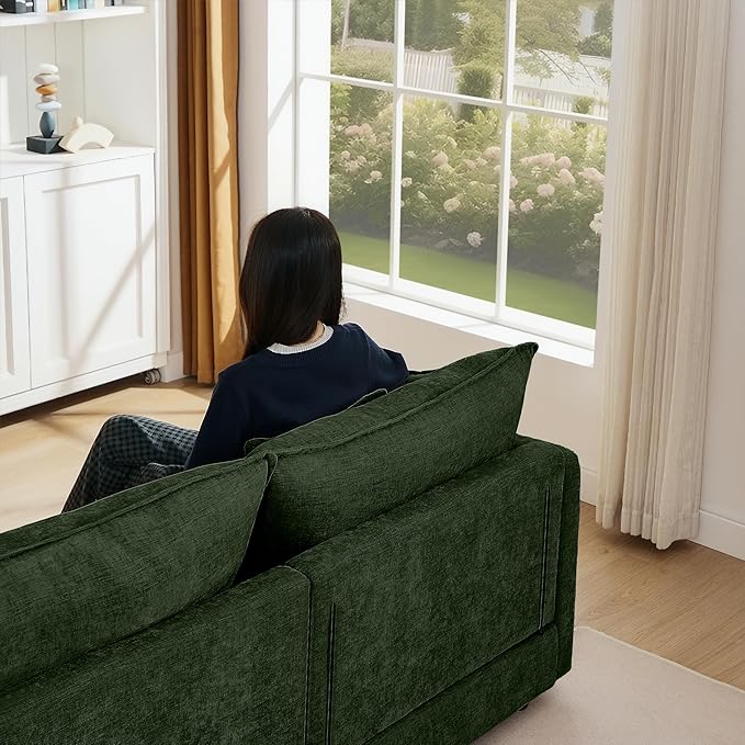 Green Sectional Modular Sofa Cloud Couch 105 Modern Convertible L-Shape Sofa Deep 3-Seater Soft Chenille Comfy Upholstered with Removeable Ottoman Set and Removable Cushions for Living Room