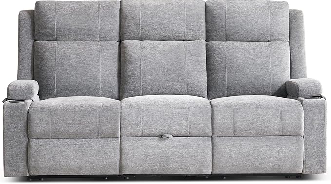 Large Manual Reclining Sofa – 3-Seater Chenille Reclining Couch with Cup Holders Wide Seat Easy Assembly &amp Spill-Resistant Fabric – Cozy Reclining Sofa for Living Room Apartment RV