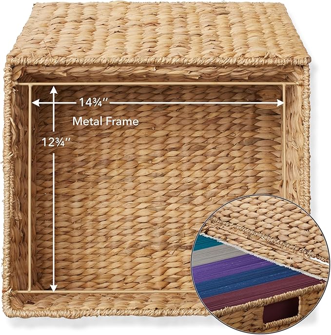 Casafield Rolling Filing Cabinet Natural - Water Hyacinth File Organizer with Lid and Locking Wheels Home Office Storage for Hanging Folders