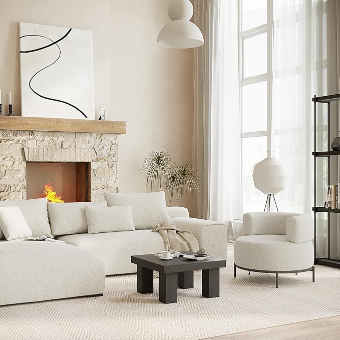 Acanva Modern Accent Chair with Wool-Like Fabric Metal Legs Reading Leisure Single Sofa for Living Room Bedroom Waiting Room Armchair