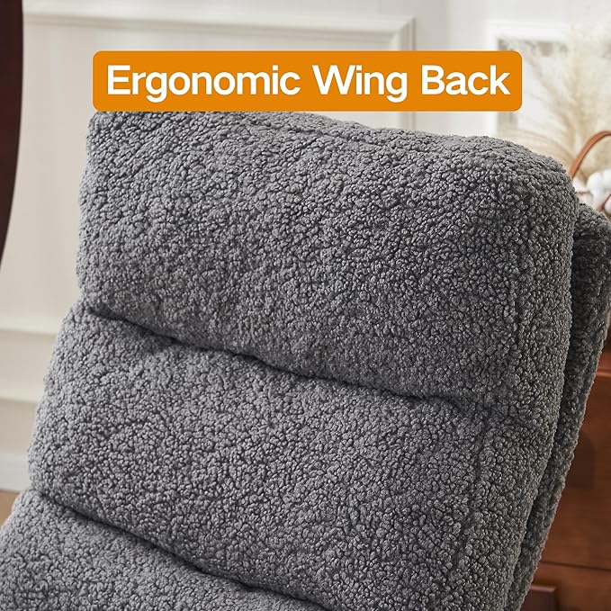 Modern Rocking Chair Teddy Gliding Rocking Chair with High Back Retractable Footrest Adjustable Back Angle for Nursery Living RoomBedroom