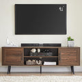 EDYO LIVING Mid Century Modern TV Stand for 65 TV Wood TV Stand with Storage Cabinet and Open Shelf Entertainment Center TV Console Table for Living Room Dark Walnut