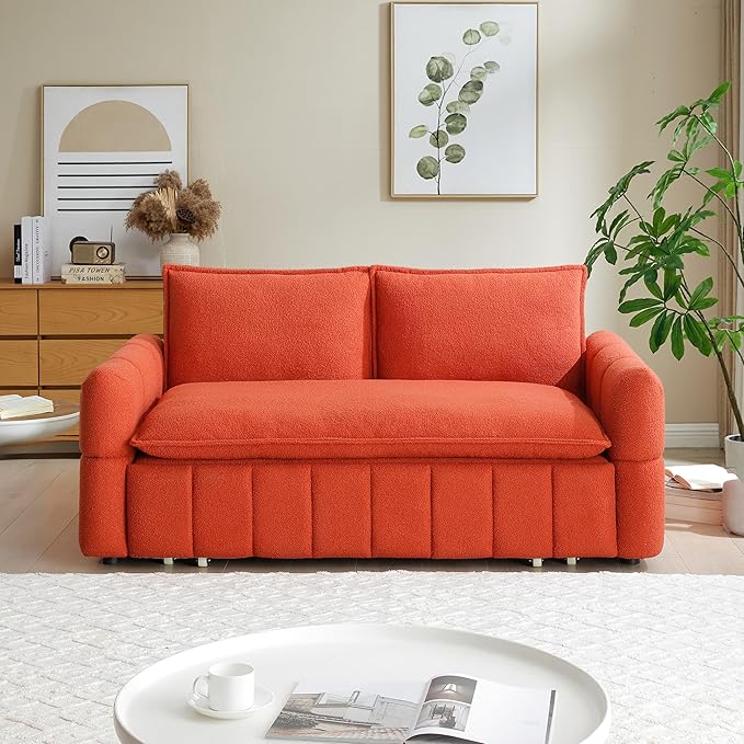 70 Convertible Sleeper Sofa Couch Full Size 3-in-1 Pull Out Sofa Bed for Living Room Upholstered Loveseat for Home Office Bedroom Apartment Orange