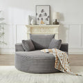 55 Grey Oversized Round Boneless Couch Sofa Corduroy Memory Foam Cloud Couches Lounge Chair Comfy Fluffy Single Sofa with 3 Pillows for Living Room Bedroom No Assembly Required (Grey)