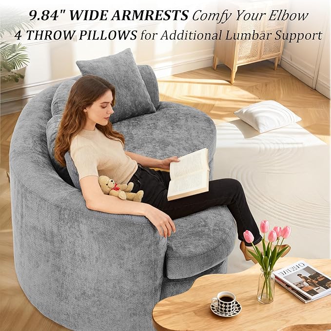 95” Modern Curved Sofa Chenille Fabric Comfy Cloud Couch No Assembly Required Half Moon Couch with Deep Seat 4 Pillows for Living Room Apartment Bedroom
