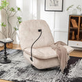 JOSHEN 41 Modern Velvet Reclining Lazy ChairLarge Reading ChairSwivel Gliding Rocking Chair with Mobile Phone Holder for Living RoomBedroomIvory