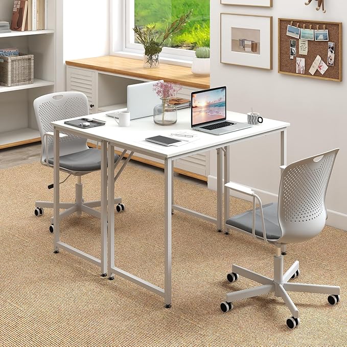 Giantex 40-Inch White Computer Desk Home Office Desk with Heavy-Duty Metal Frame Modern Simple Gaming Table PC Workstation Versatile Small Desk for Bedroom Small Spaces