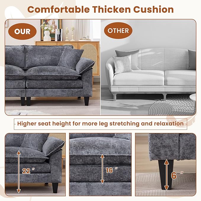 83 Loveseat SofaCloud Couch for Living RoomComfy Love Seat with Double Cushion2 PillowsRemovable Cover for Bedroom Apartment and Office