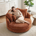 Aoiy &amp Wifon 59.8 W Oversized Barrel Chair Round Accent Chair with Wheels Extra Large Living Room Chair Knitted Chenille Burnt Orange