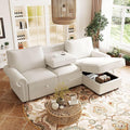 95 Convertible Sofa Bed Sectional Sofa Sleeper with Storage Chaise Pull-Down Backrest with 2 Cup Holders Arc Armrests with Nailhead Trim Polyester Fabric Acacia Wood Frame (Beige-12s)