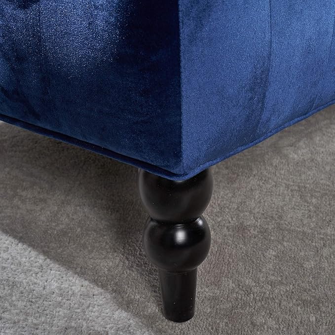 GDFStudio Modern Glam Tufted Velvet Wingback Loveseat Navy Blue and Dark Brown