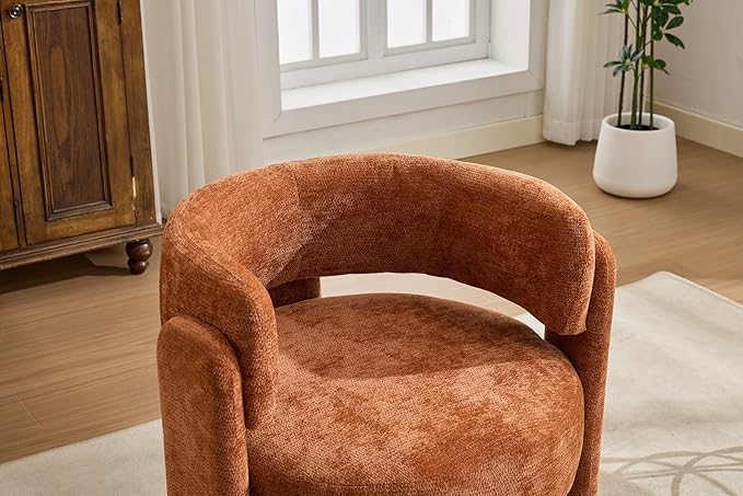 GDFStudio 30 Modern Accent Chair Upgrade Leisure Boucle Upholstered Armchair with Curved Arms and Waist Pillow Comfy Single Sofa Chair for Living Room Bedroom Office Apartment Orange