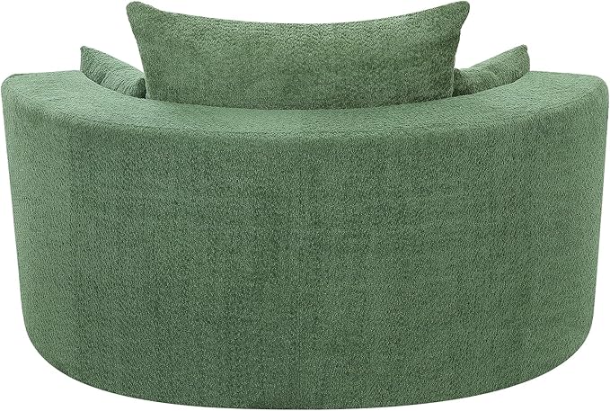 Oversized Round Swivel Chaise Modern 360°Swivel Barrel Chair with 3 Pillows Comfy Chenille Chaise Lounge Chair Indoor Single Cloud Circle Sofa for Living Room Bedroom Office (Green)