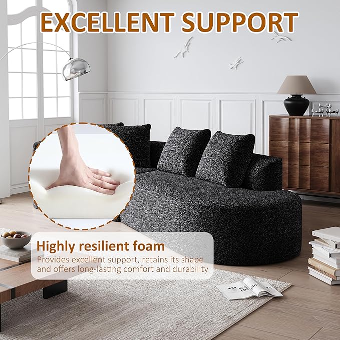 112 Modern Cloud Sectional Sofa Chenille 4-Seater Curved Couch with 4 Pillows Extra Deep &amp Wide Seat No-Assembly Compressed Upholstered Living Room Sofa for BedroomApartmentBlack Left