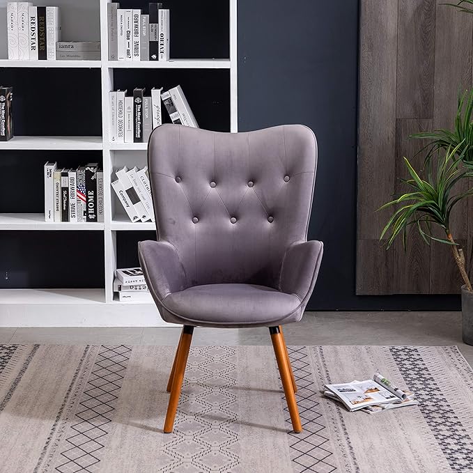 Roundhill Furniture Doarnin Contemporary Silky Velvet Tufted Button Back Accent Chair Gray