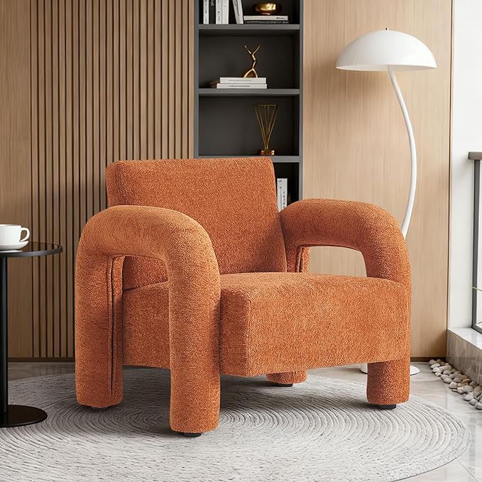 33.5 Modern Accent Chair Upgrade Sherpa Fabric Living Room Sofa Chair Comfy Arm Chair Leisure Armchair Single Sofa Chair with Curved Arm for Living Room ApartmentOrange