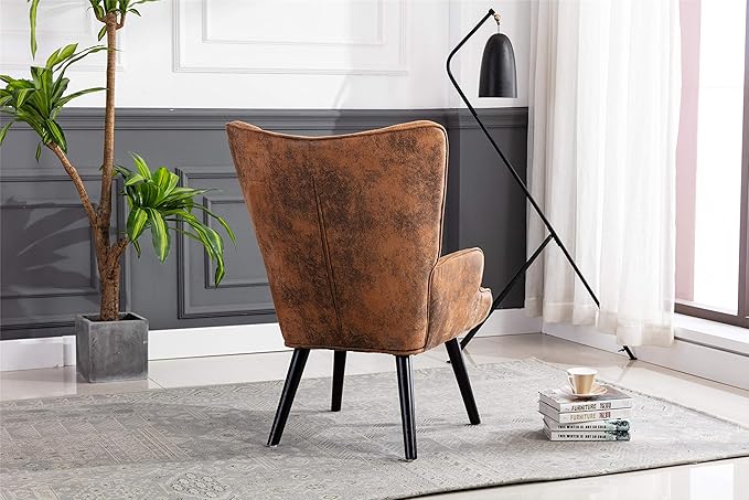 Accent Chair Living Room/Bed Room Modern Leisure Chair Coffee Color Microfiber Fabric