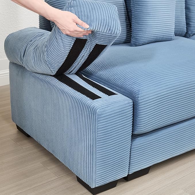 ERYE Modern Corduroy Upholstered Accent Chair and Ottoman Set Oversized Wider Seat Armchair Leisure Comfy Lounge Chaise with Removable CushionArmrests and 3 Pillows