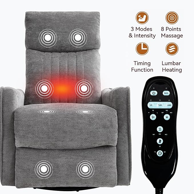 Manual Recliner Chair with Rocker and Swivel for Living Room and Bedroom Comfy Reclining Chairs for Adults Lazy Boy Style Recliners for Small SpacesDarkgray